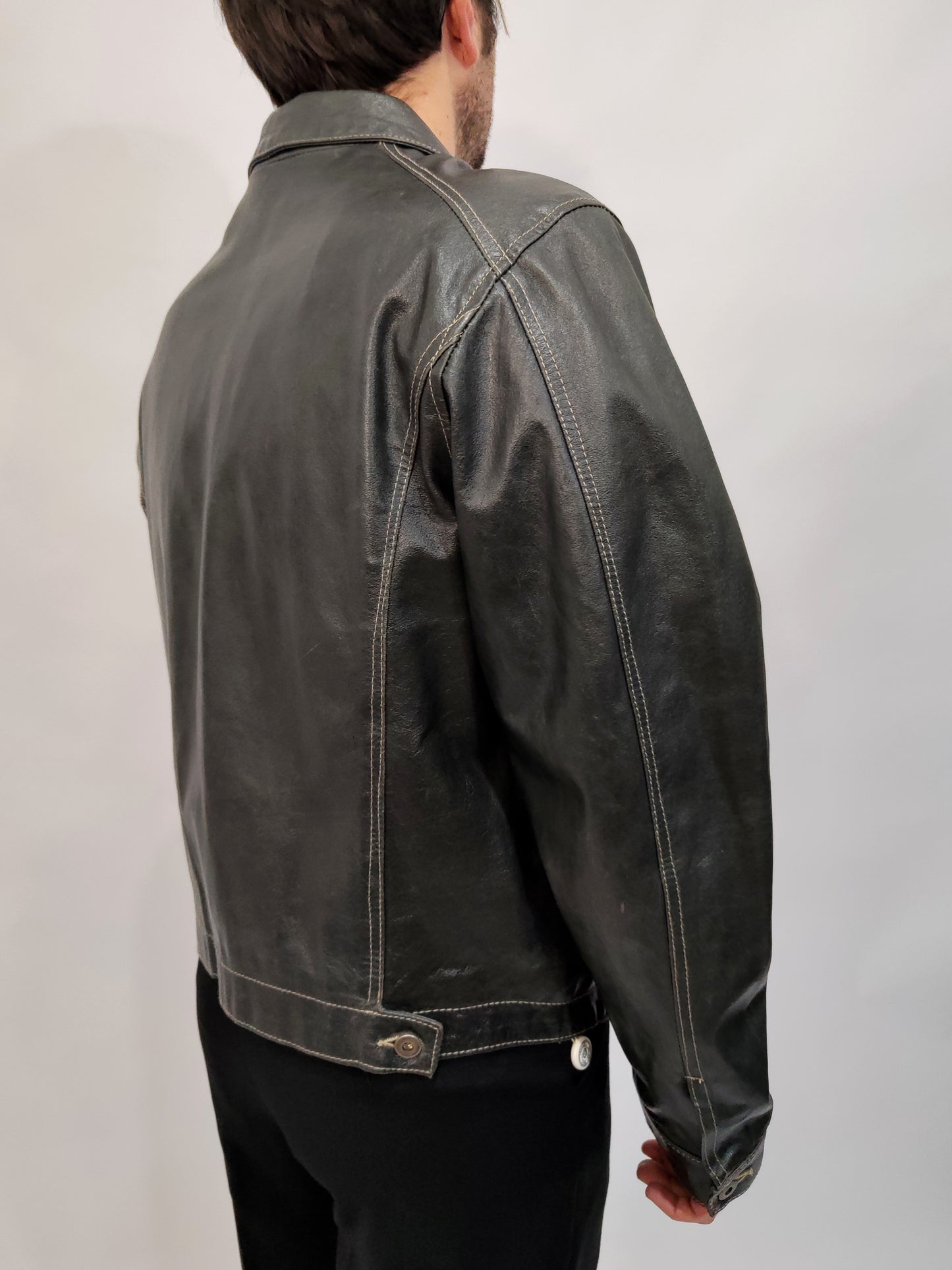 Gun-Metal Grey Vintage Leather Jacket