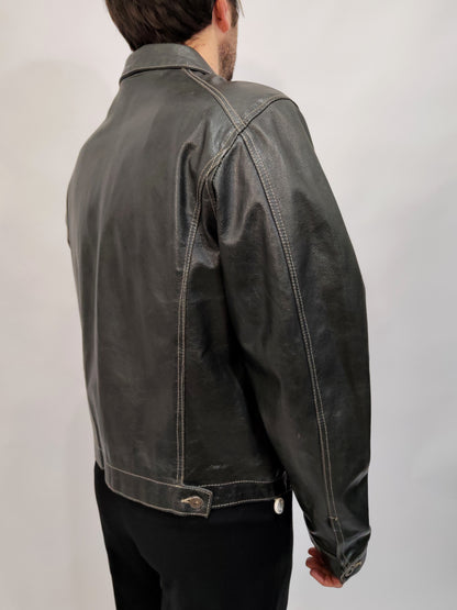 Gun-Metal Grey Vintage Leather Jacket