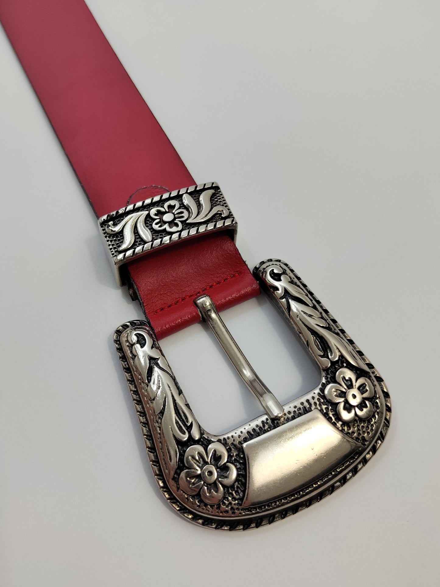 Red Leather Western Belt - Small Defect