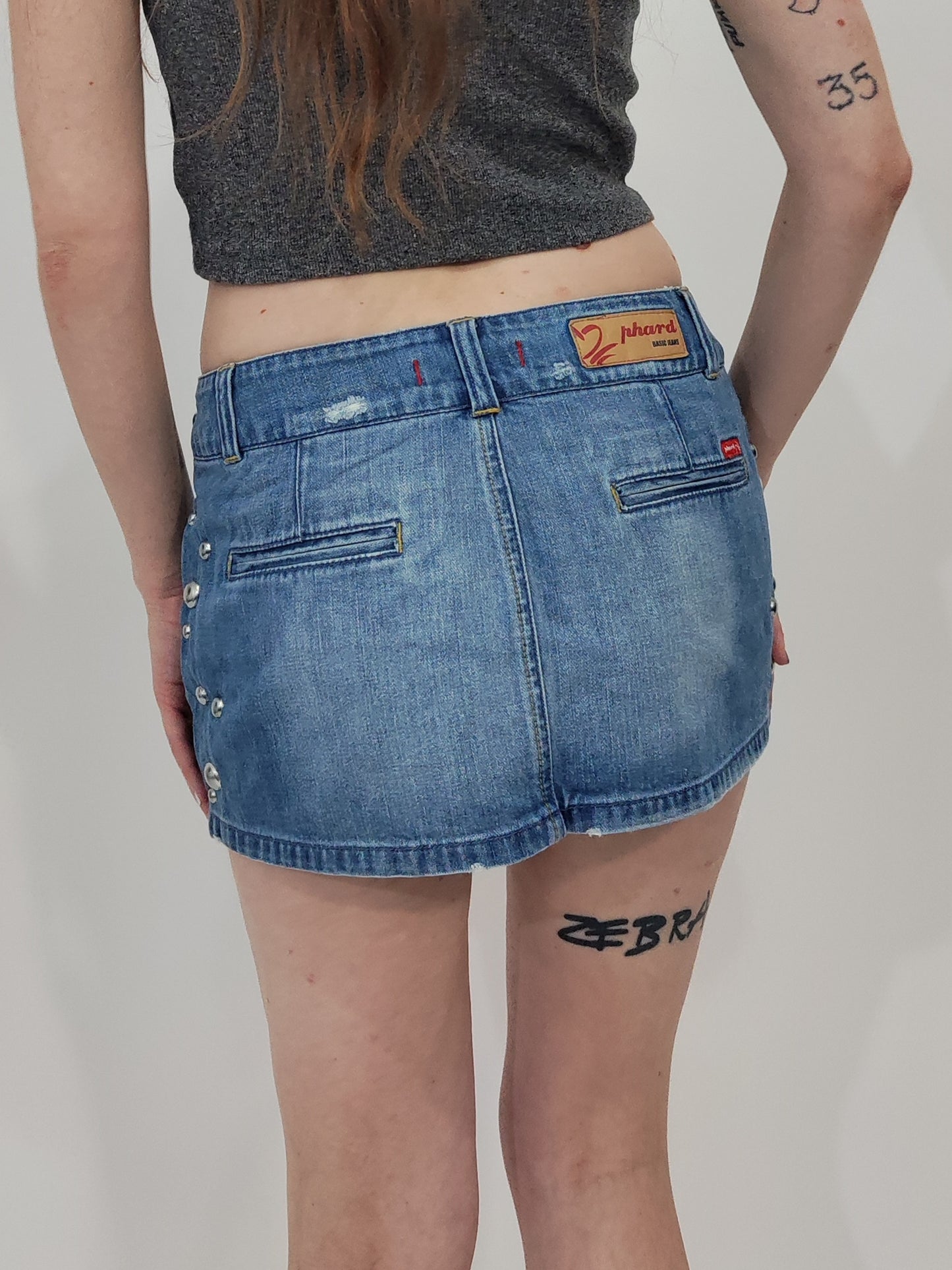 Low Waist Studded Denim Skirt - Deadstock