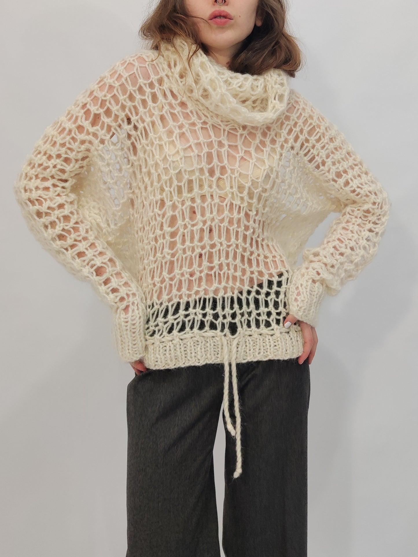 Vintage Handmade Mohair Blend Open Knit Pullover