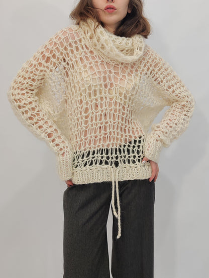 Vintage Handmade Mohair Blend Open Knit Pullover