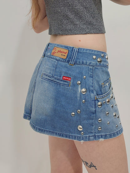 Low Waist Studded Denim Skirt - Deadstock