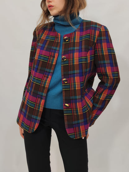 '80s Tailored Chinese Checkered Blazer
