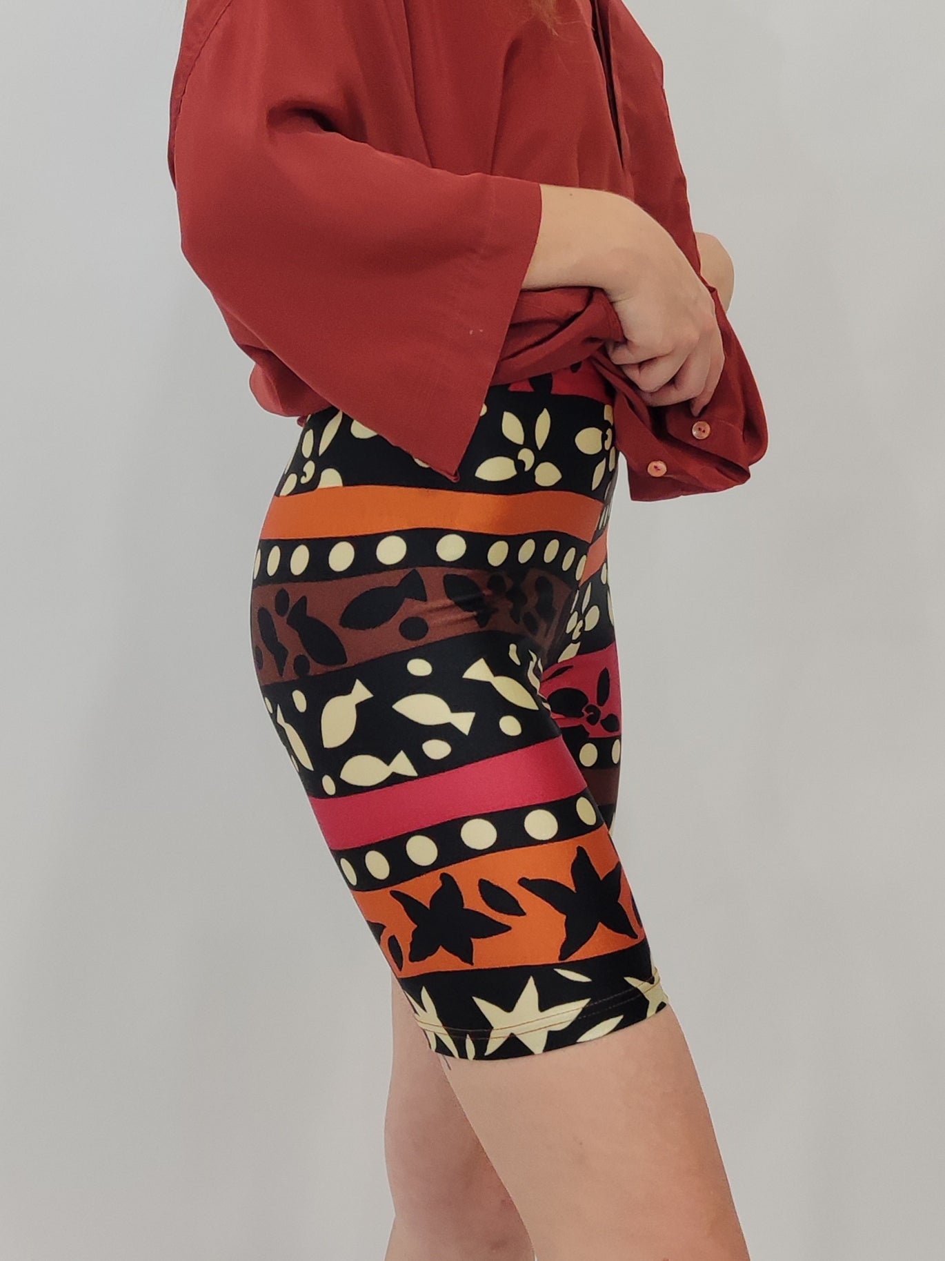 Vintage Biker Shorts - Stripes & Fish