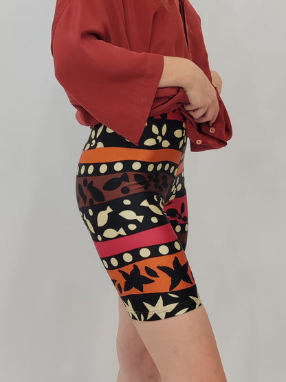 Vintage Biker Shorts - Stripes & Fish