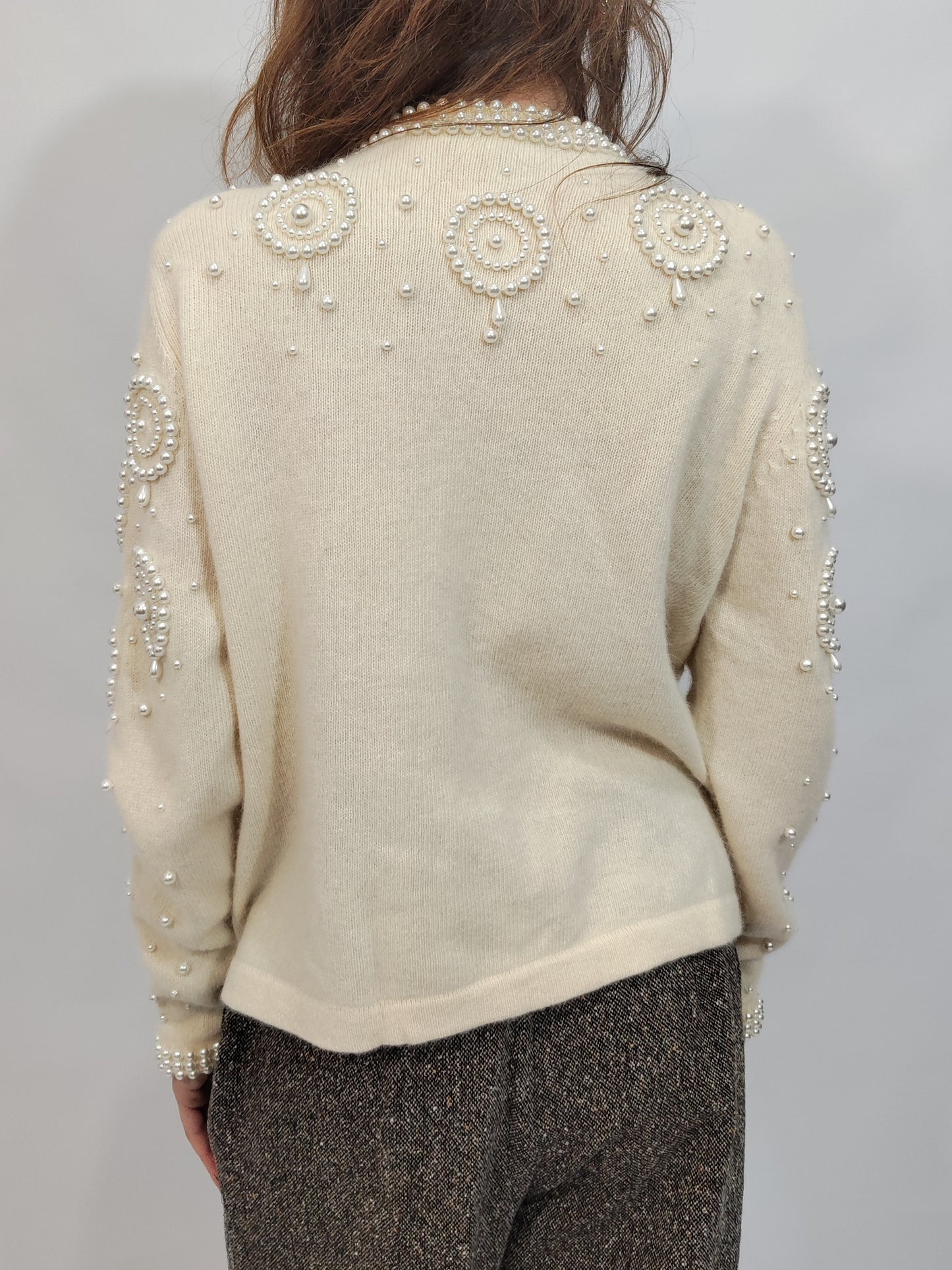 Vintage Pearl Embellished Angora Cardigan