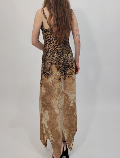 Late '90s Leopard Print Lace Slip Dress - Size L