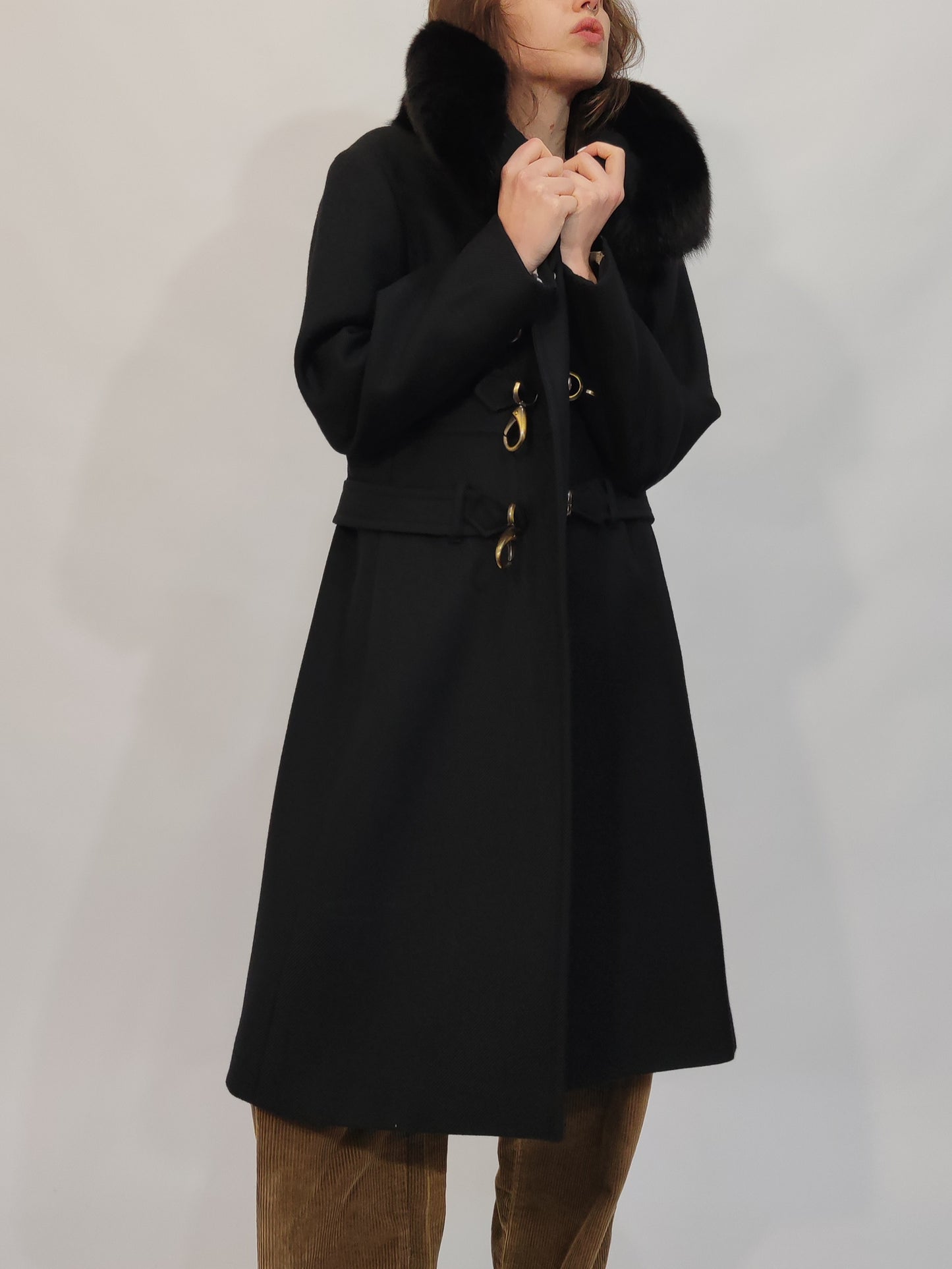 100% Wool Hooked Coat, Fur Collar