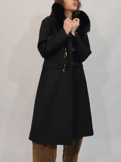 100% Wool Hooked Coat, Fur Collar