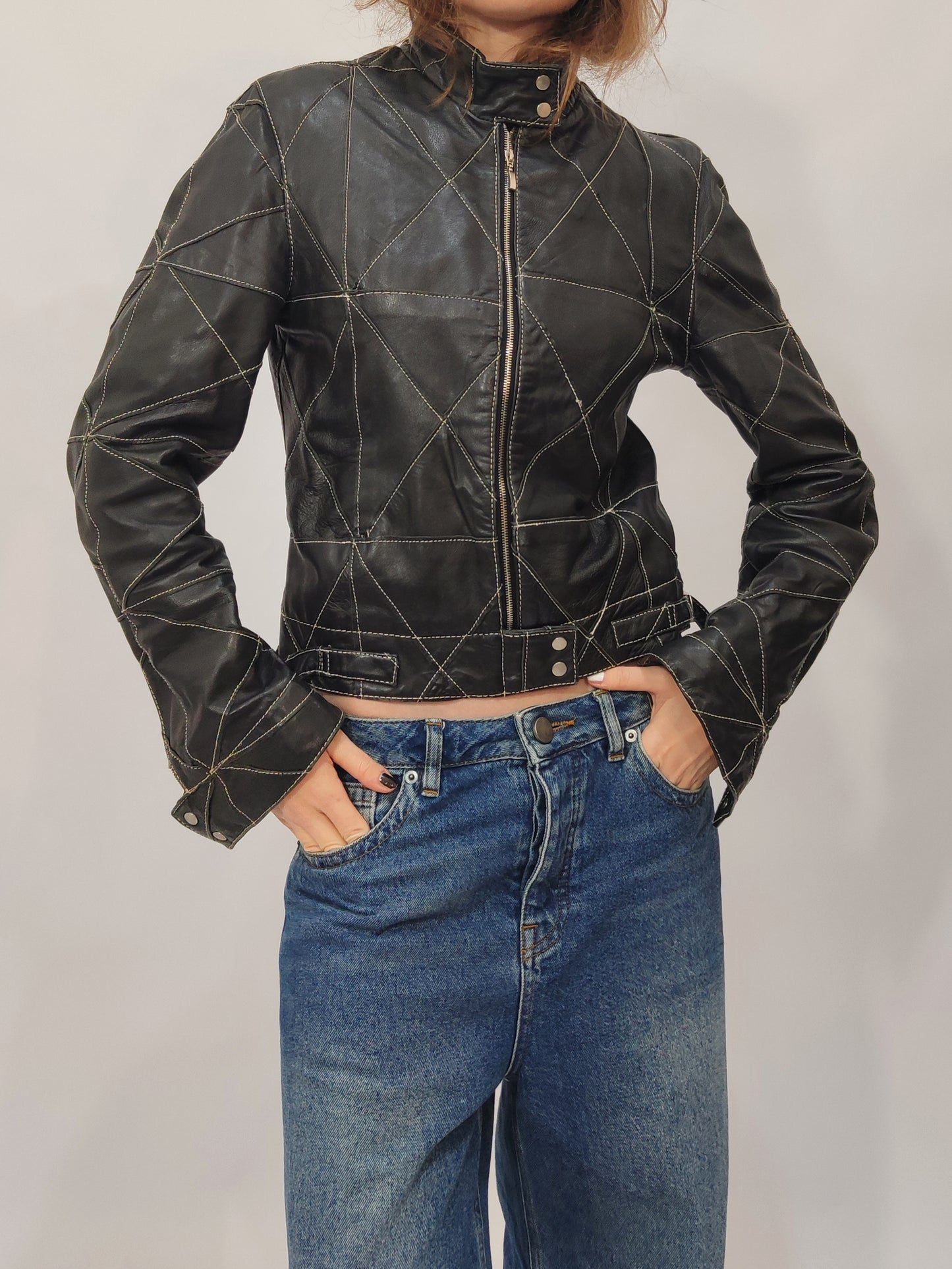 Early '90s Contrast Stitching Leather Jacket - GC