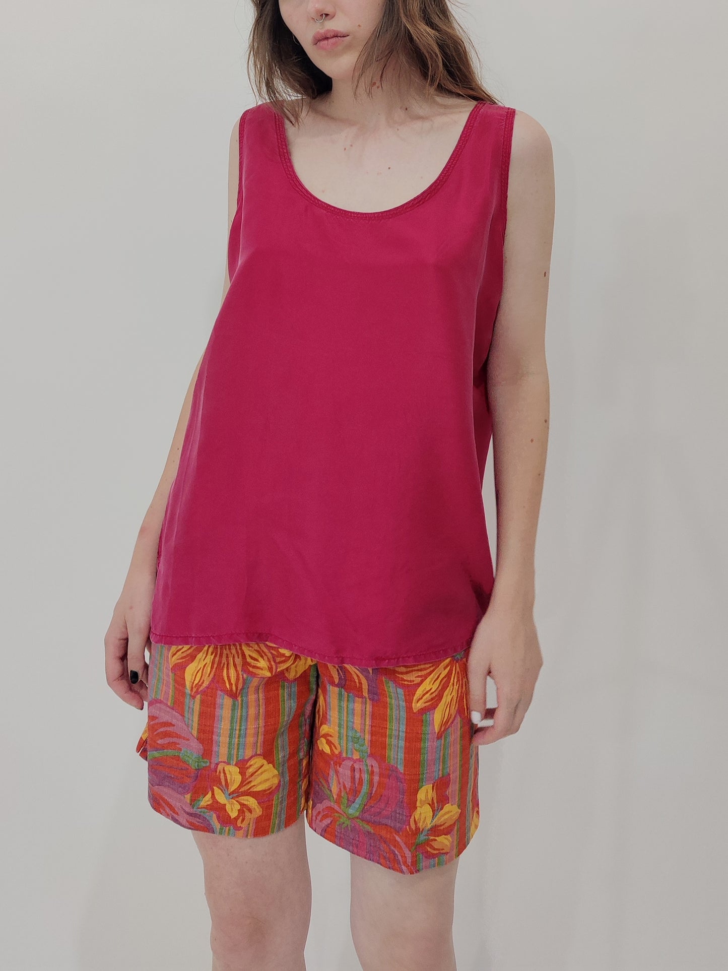 Vintage 100% Silk Top - Red