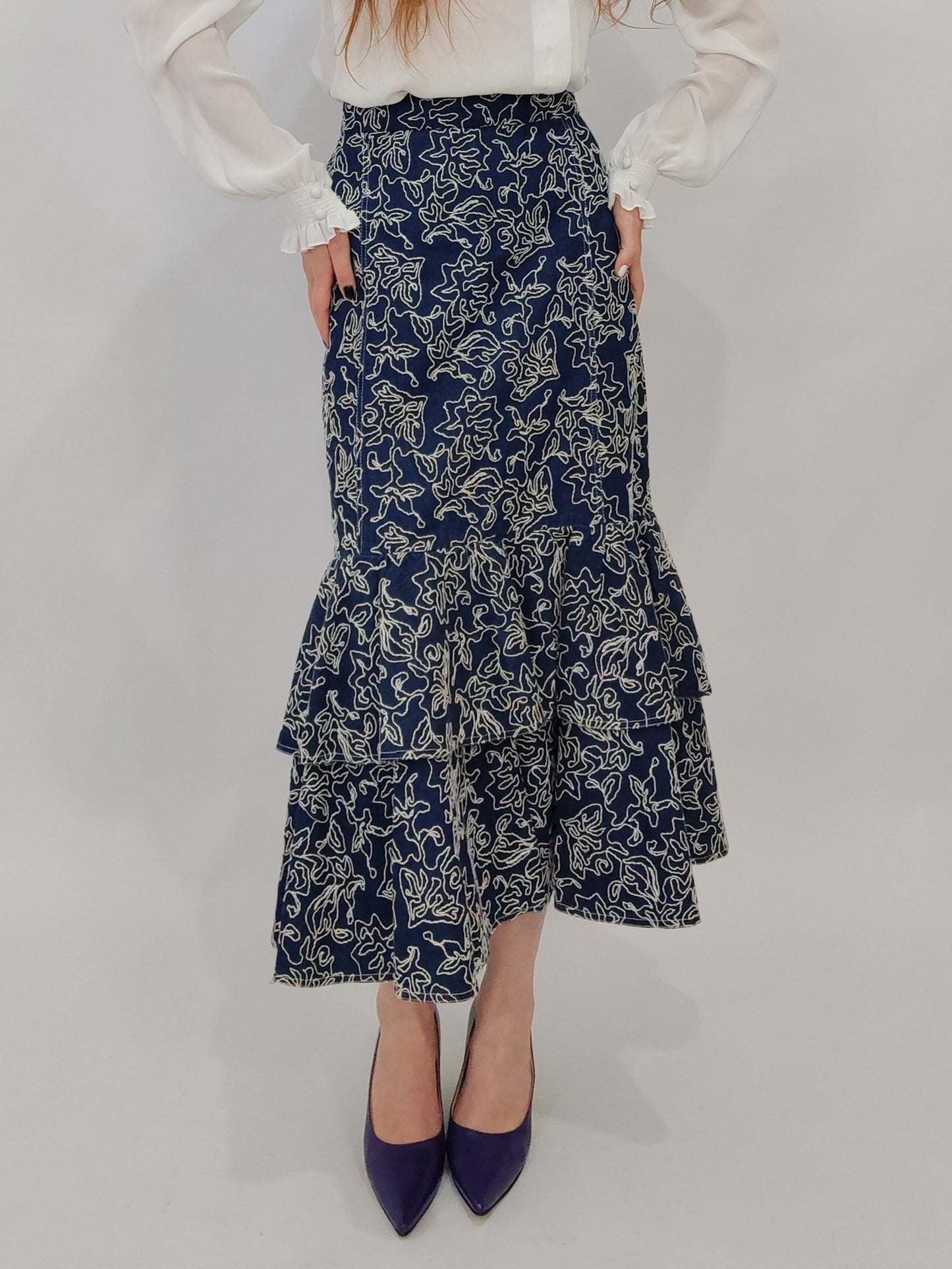 Fortuna Denim Embroidered Skirt