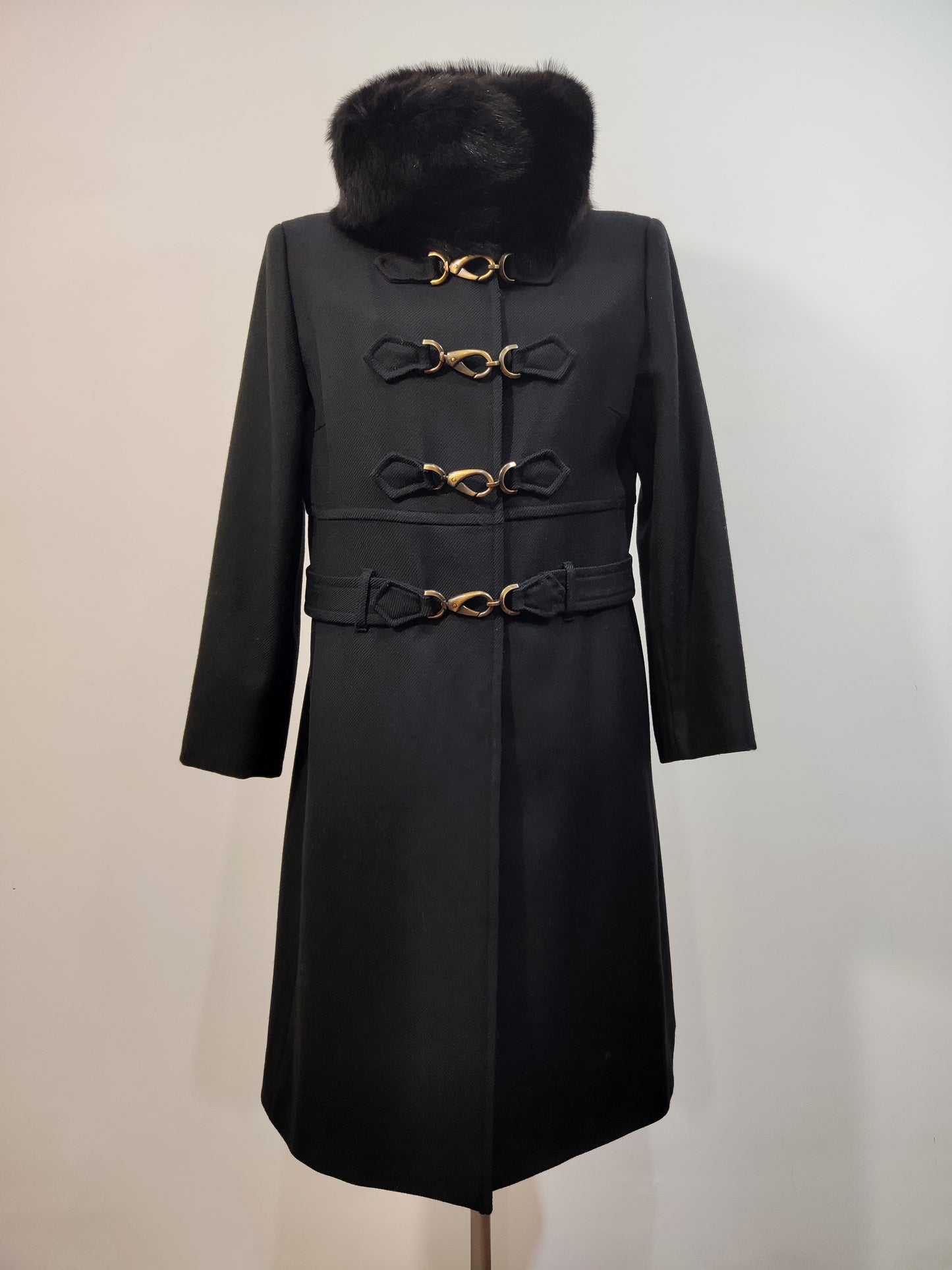 100% Wool Hooked Coat, Fur Collar