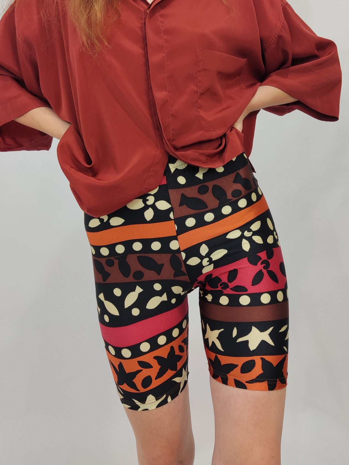 Vintage Biker Shorts - Stripes & Fish