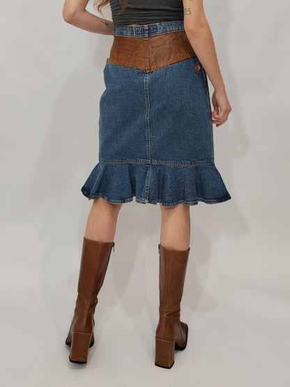 Sem Vaccaro Denim & Leather Skirt