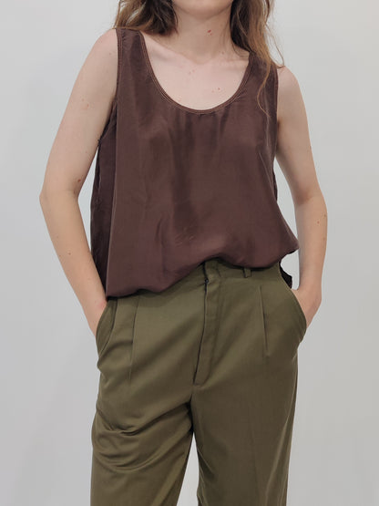 Vintage 100% Silk Top - Brown
