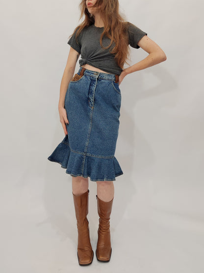 Sem Vaccaro Denim & Leather Skirt