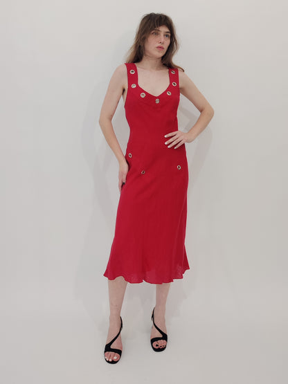 100% Linen Red Dress