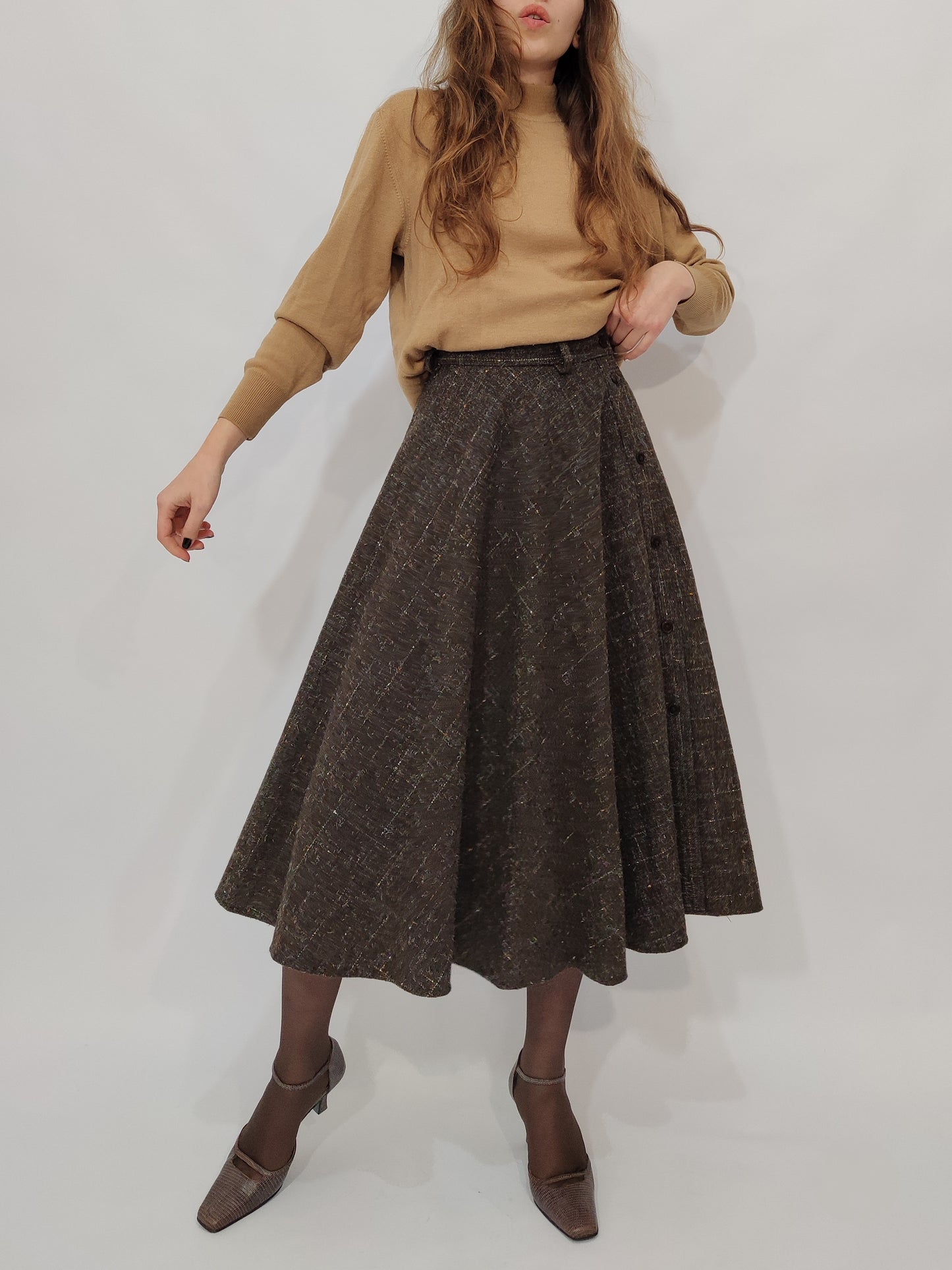 '80s Flecked Tweed Skirt