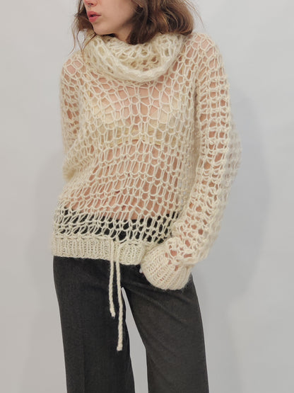 Vintage Handmade Mohair Blend Open Knit Pullover