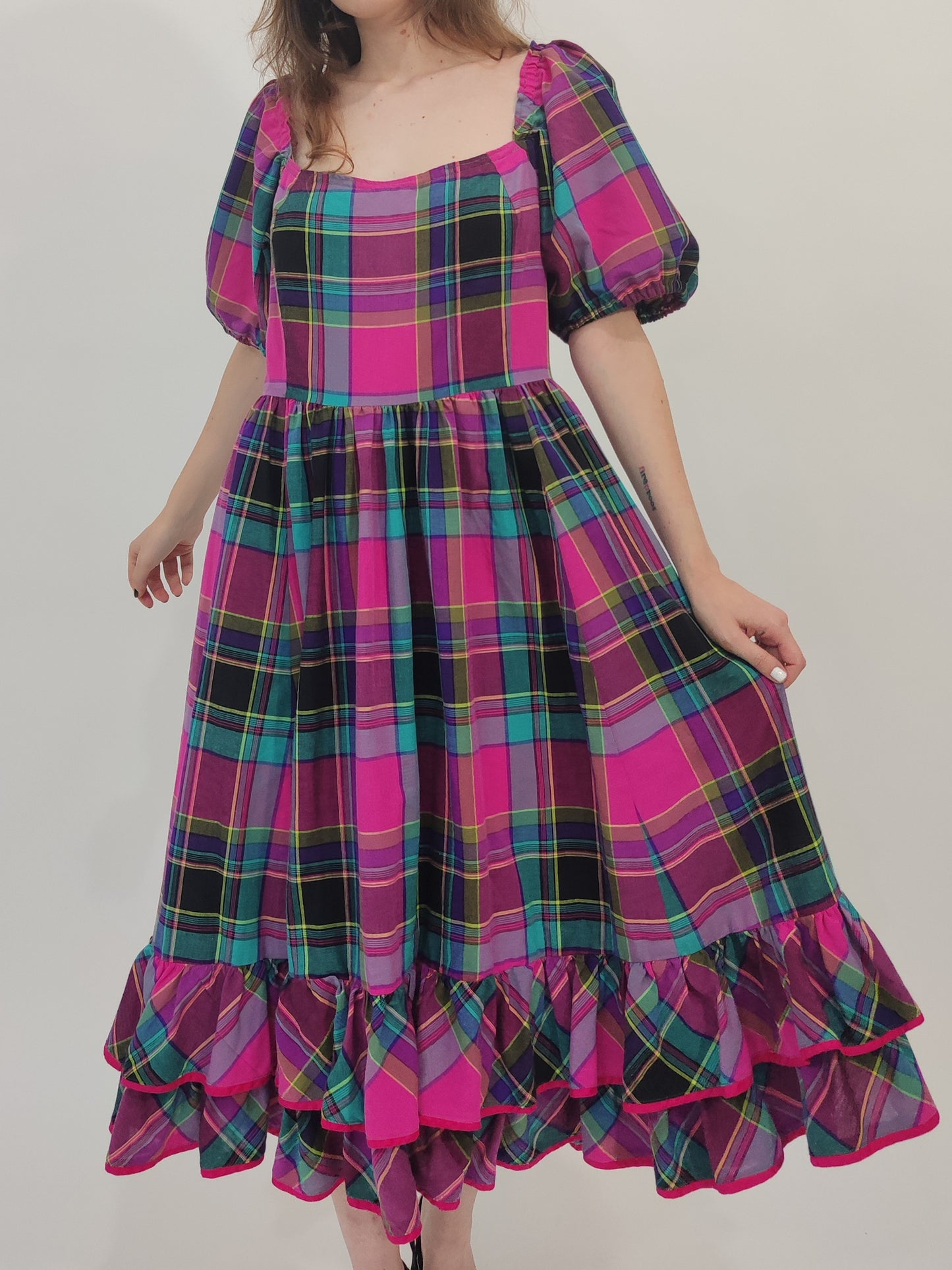 '80s Vintage Tailored Checkered Dress