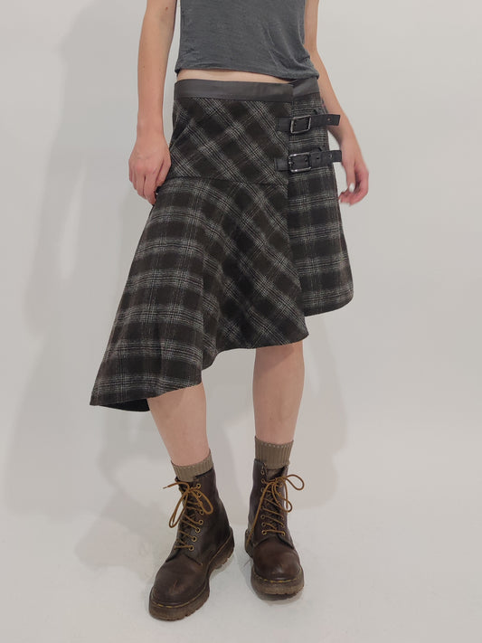 Y2K Vintage Asymmetrical Tartan Skirt