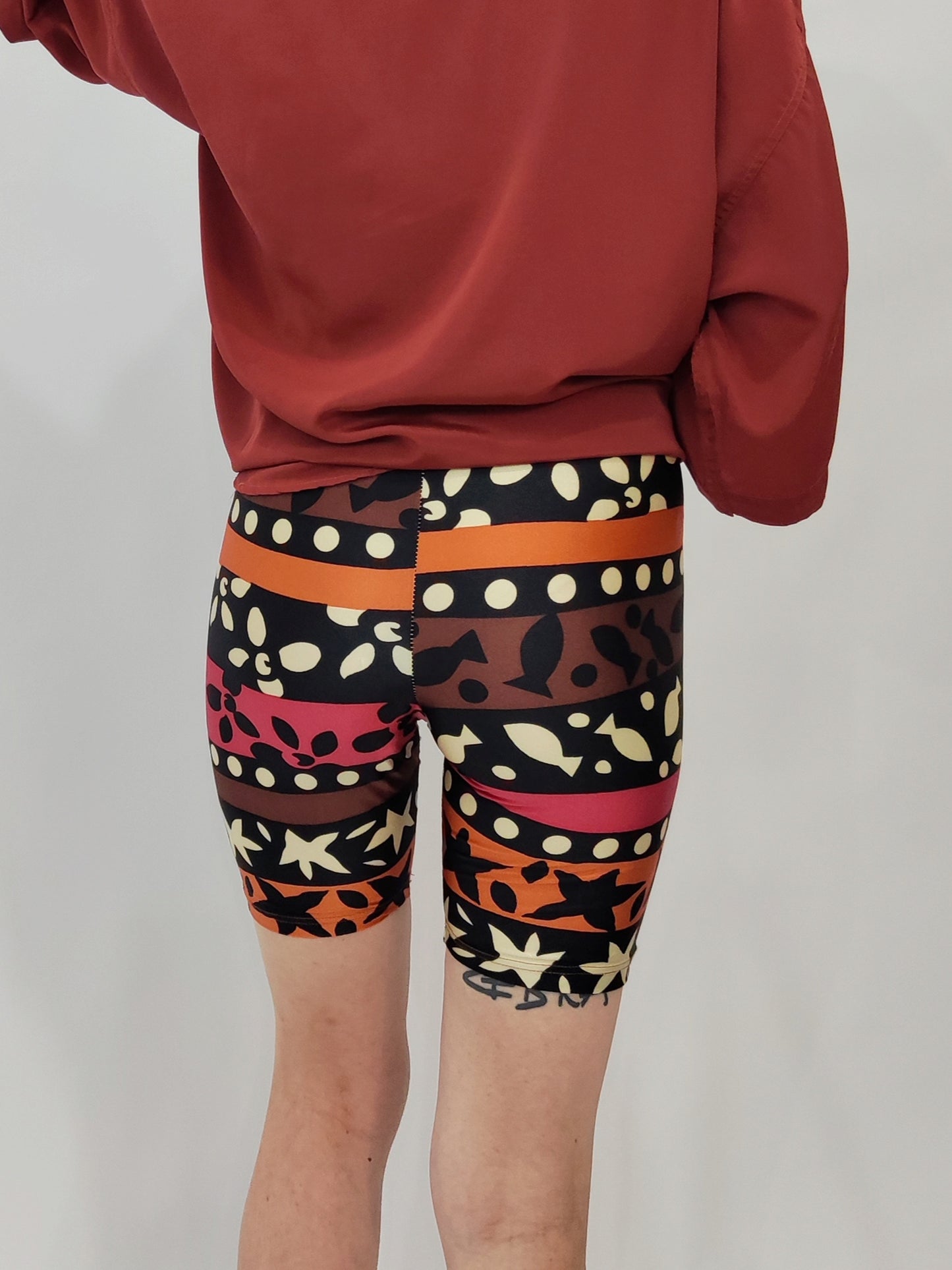 Vintage Biker Shorts - Stripes & Fish