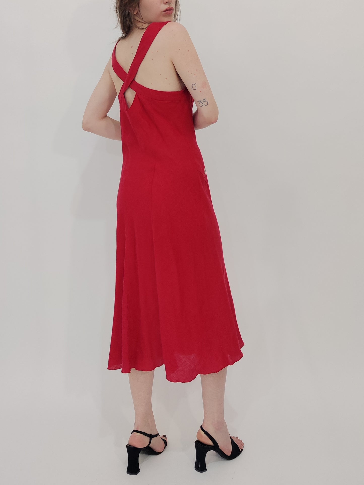 100% Linen Red Dress