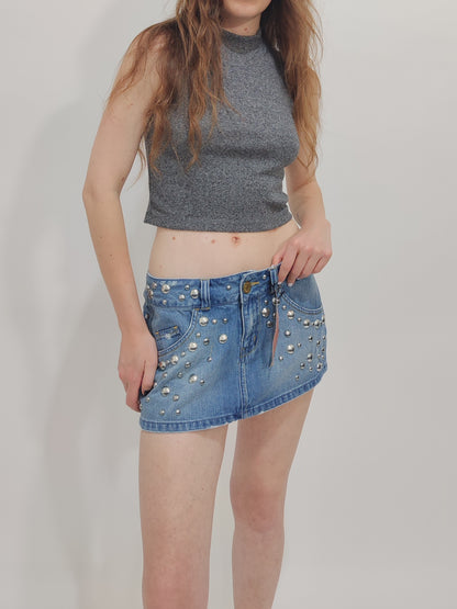 Low Waist Studded Denim Skirt - Deadstock