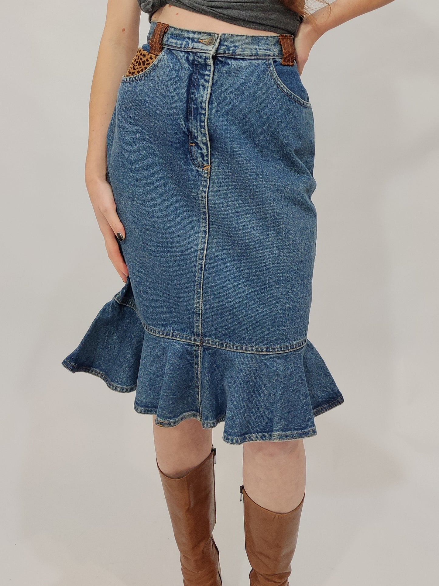 Sem Vaccaro Denim & Leather Skirt