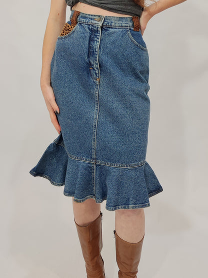 Sem Vaccaro Denim & Leather Skirt