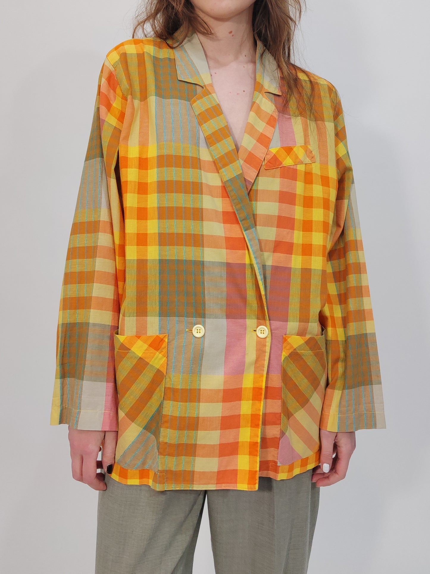 '80s Madras Cotton Oversized Blazer