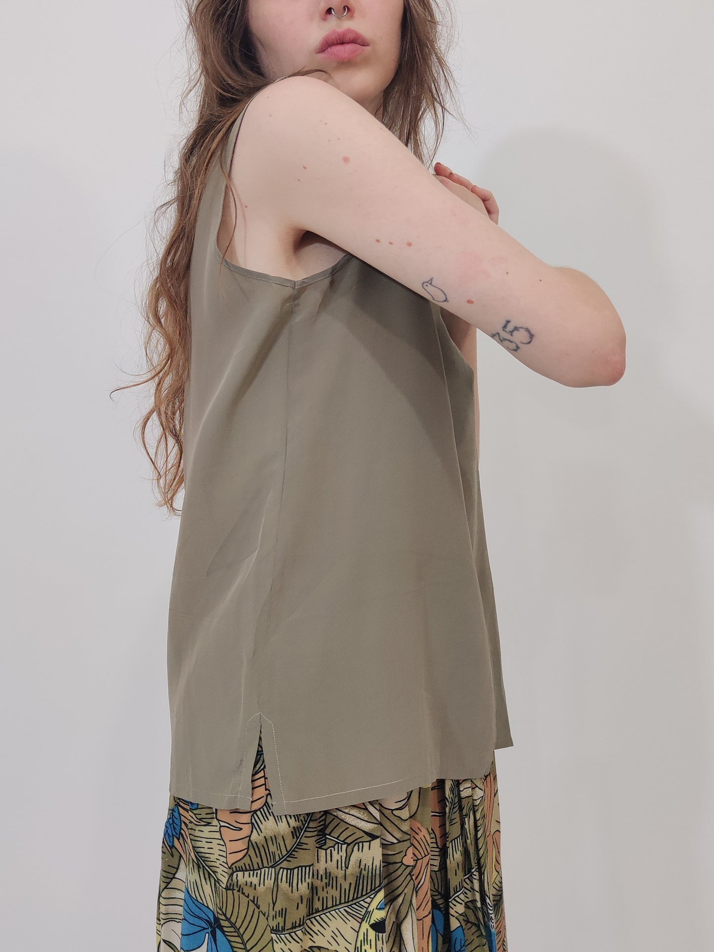 Vintage 100% Silk Top - Sage Green