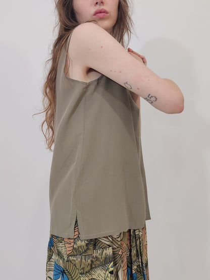 Vintage 100% Silk Top - Sage Green