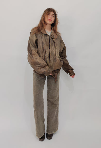 '80s Distressed Leather Bomber - Def.