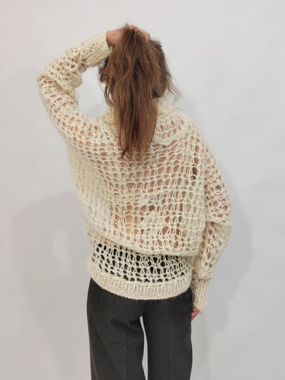 Vintage Handmade Mohair Blend Open Knit Pullover