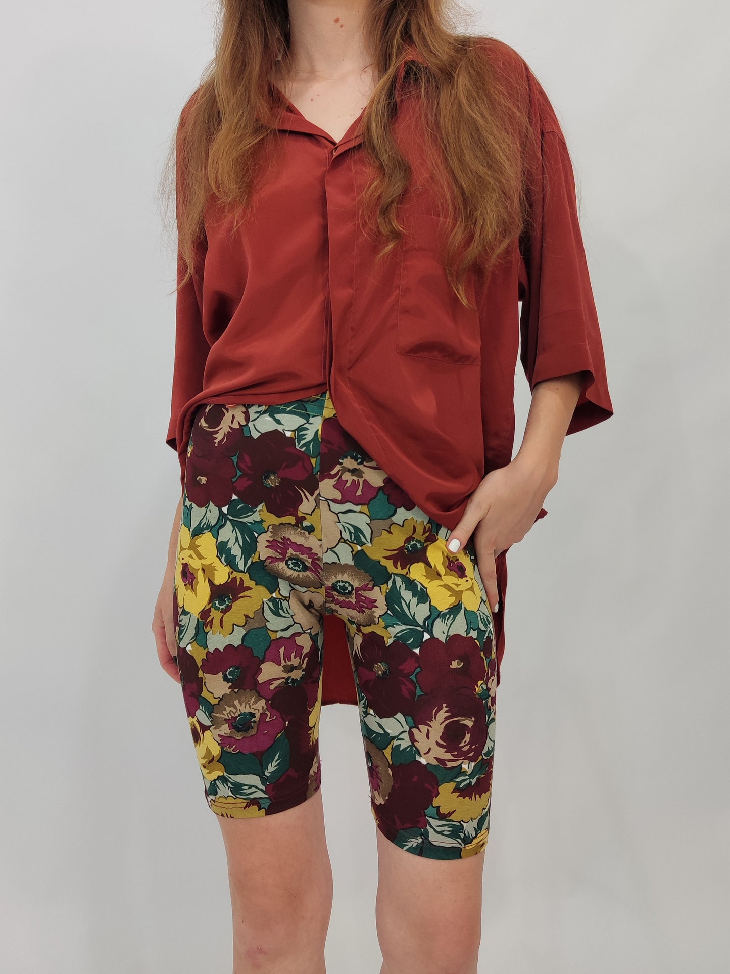 Vintage Biker Shorts - Floral Burgundy