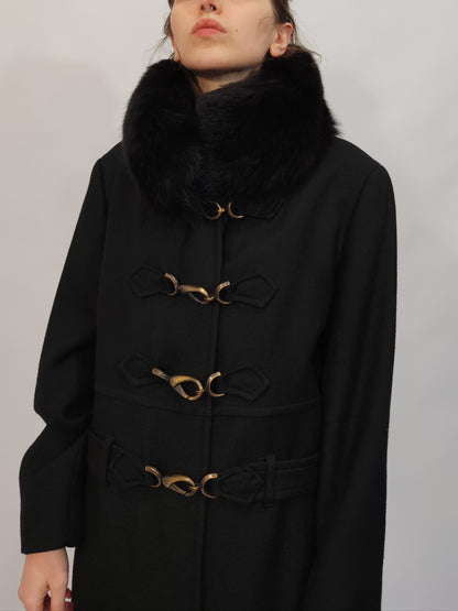 100% Wool Hooked Coat, Fur Collar