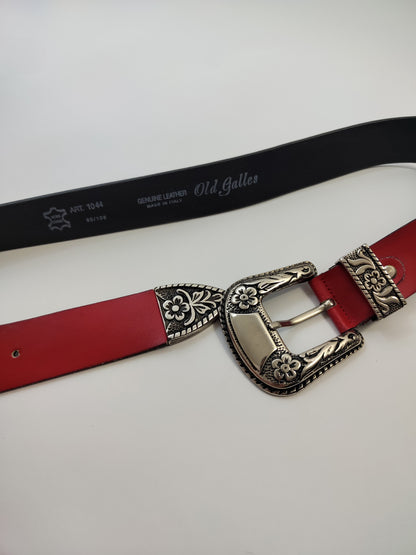 Red Leather Western Belt - Small Defect