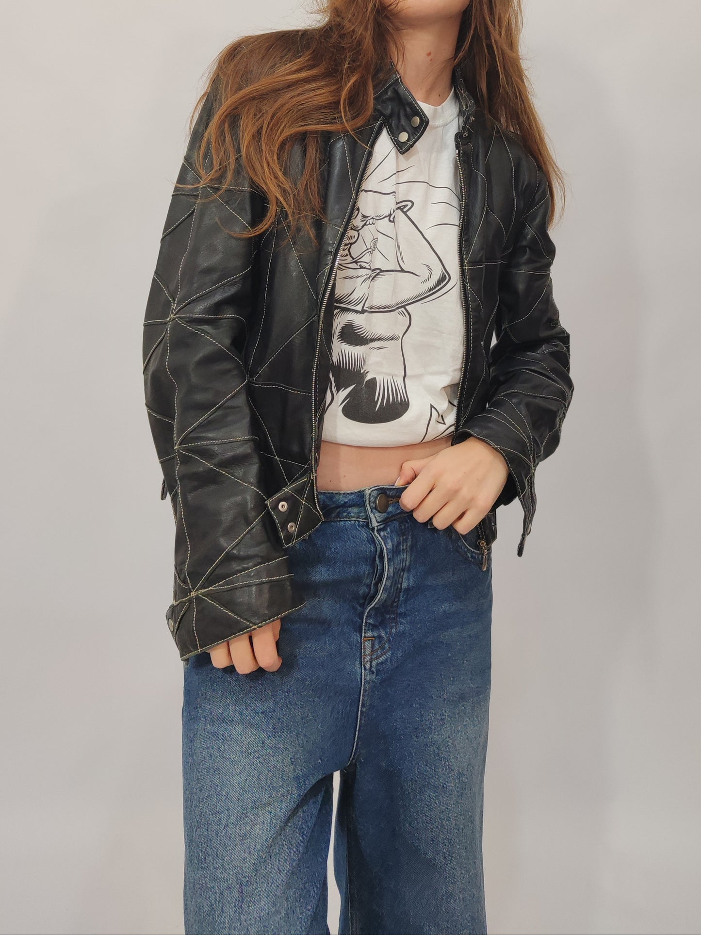 Early '90s Contrast Stitching Leather Jacket - GC