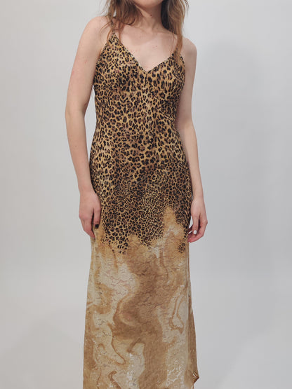 Late '90s Leopard Print Lace Slip Dress - Size L