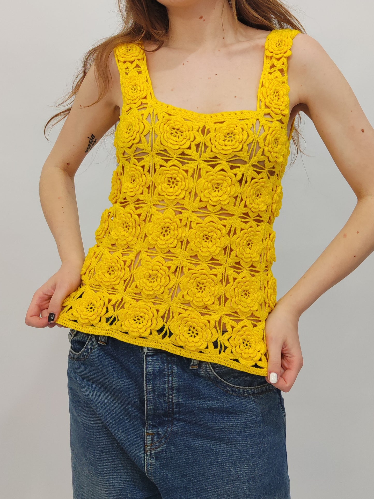 Vintage Yellow Crochet Top