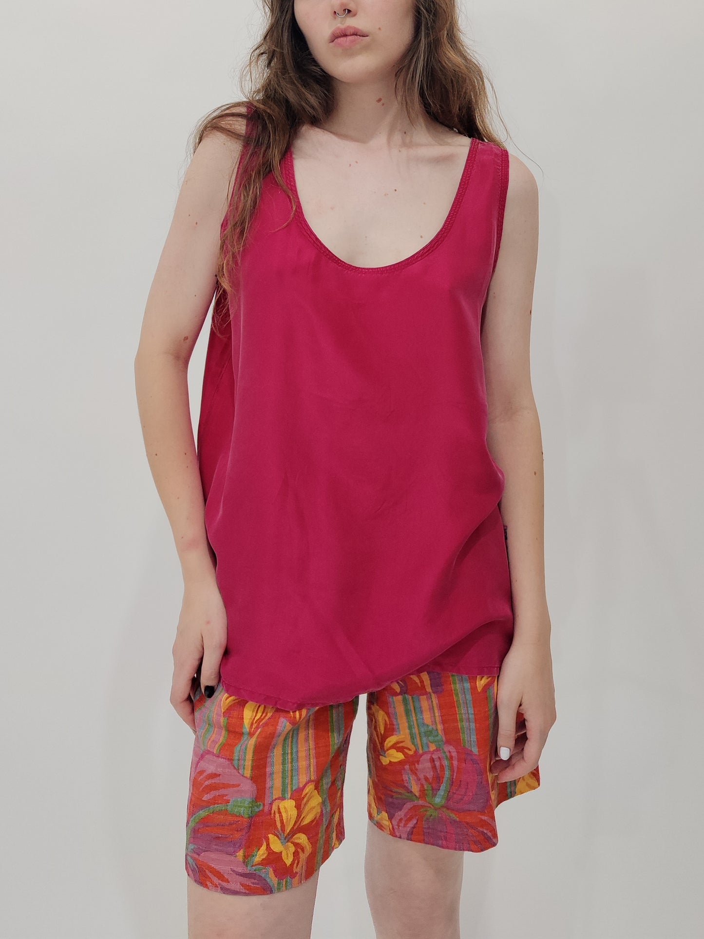 Vintage 100% Silk Top - Red