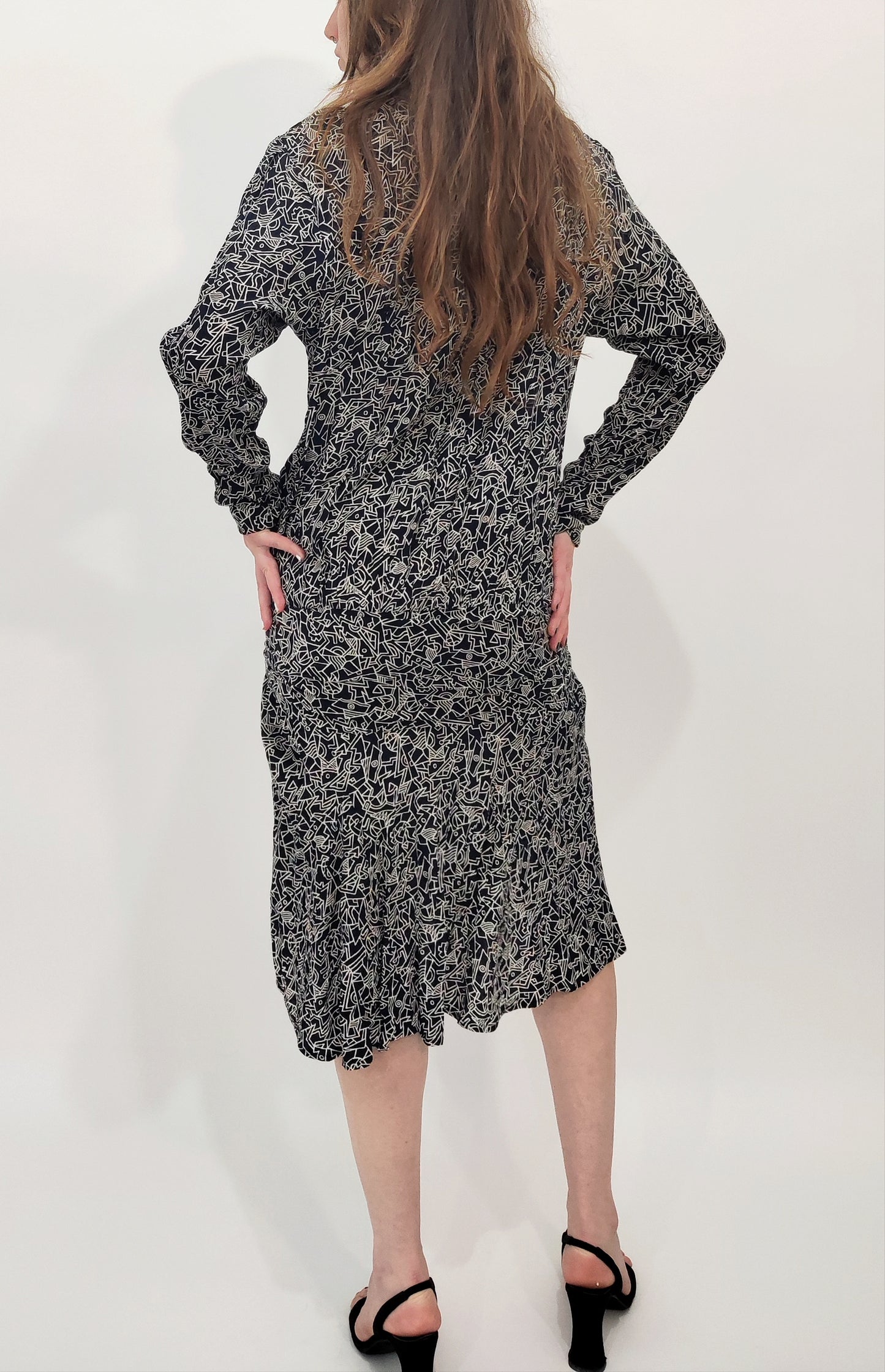 '80s Liz Clairborne Drop Waist Abstract Print Dress - DEF.