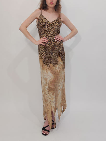 Late '90s Leopard Print Lace Slip Dress - Size L