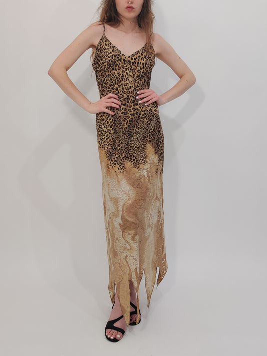 Late '90s Leo Print Lace Slip Dress - Size L