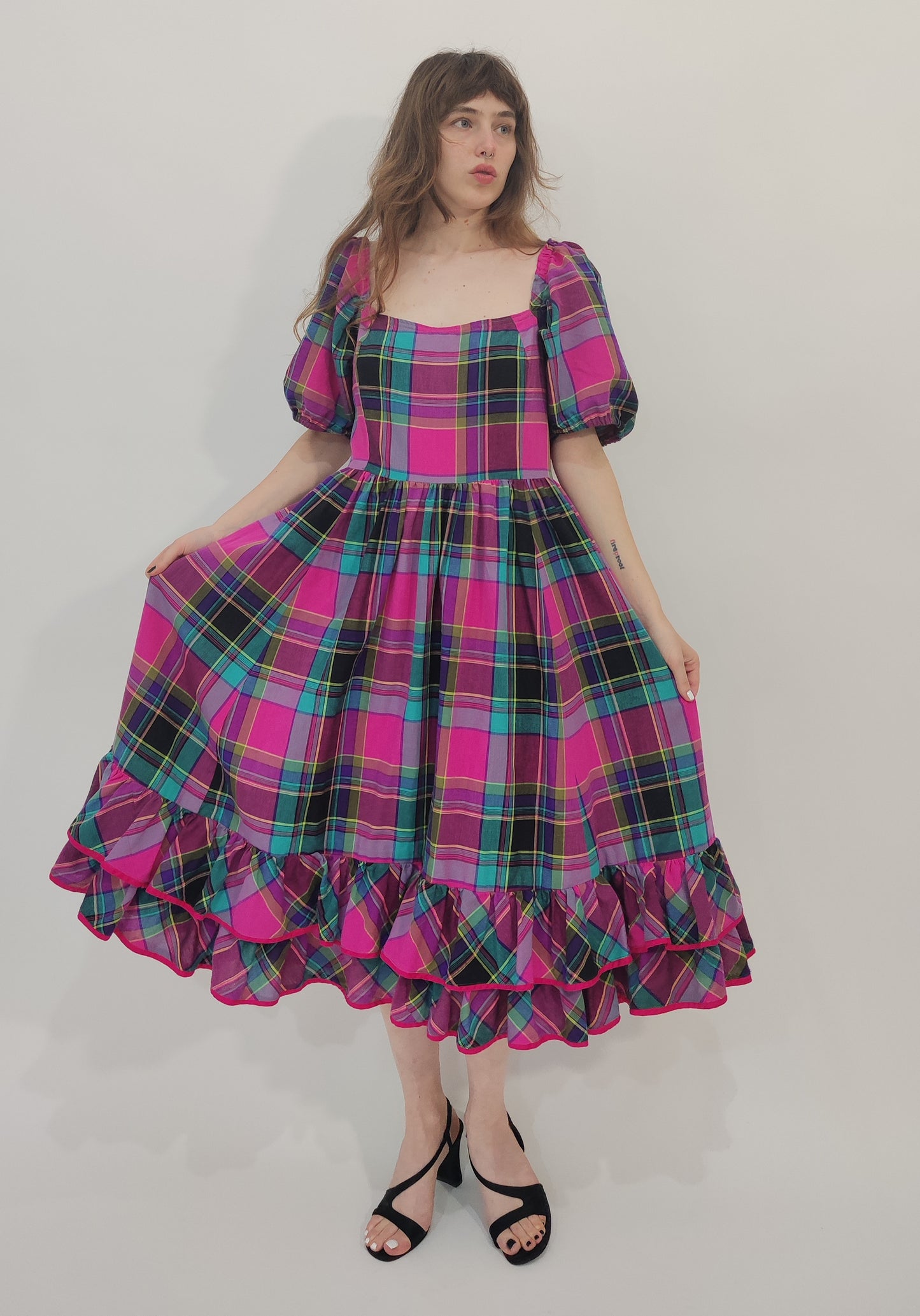 '80s Vintage Tailored Checkered Dress