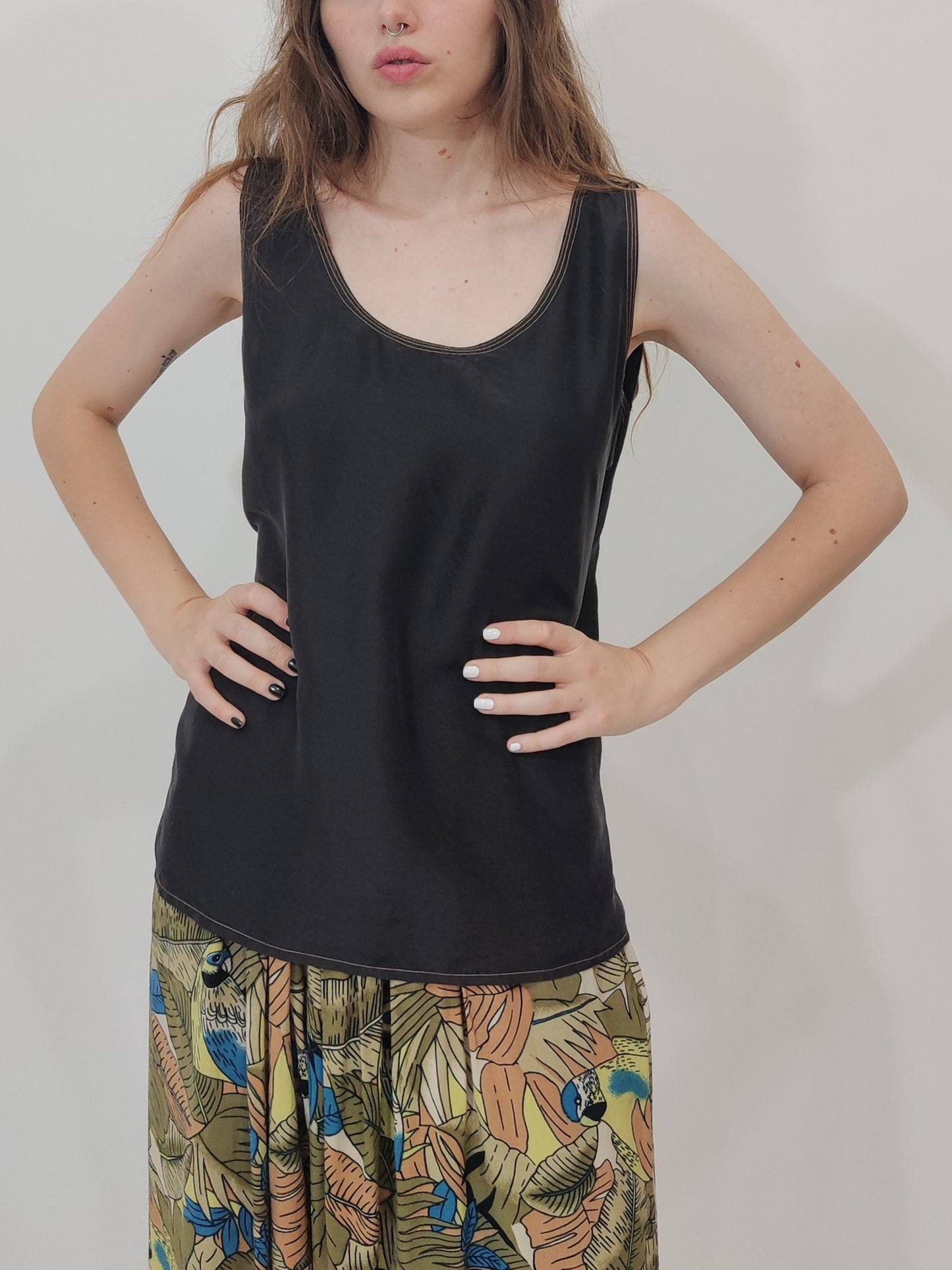 Vintage 100% Silk Top - Black