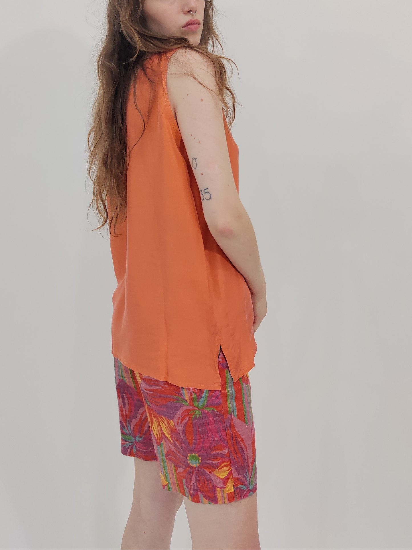 Vintage 100% Silk Top - Orange